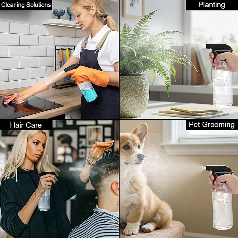 Spray Bottles Plastic Spray Bottle for Hair Mist/Stream Heavy Duty Empty Spray Bottles for Cleaning Solutions, Plants, Cooking (12oz-Blackclear+nozzle) - color: 12oz-Blackclear+nozzle