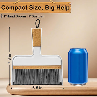 ThinkLearn Mini Dustpan and Brush Set, Bamboo Handle with Rubber Lip | Small Handheld Cleaning Set for Tight Spaces, Small Broom Dustpan for Home Car Camping - color: White