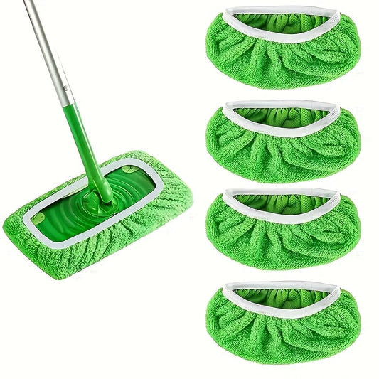Microfiber Mop Pads - 4 Pack Reusable Washable Refills for Wet & Dry Floor Cleaning - Fits Most Standard Mops - Green Household Cleaning Pads - color: Green