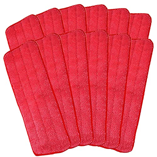 12Pack Microfiber Mop Pads, 18x 6 Inch Reusable and Washable Spray Mop Pads, Wet and Dry Household Mop Pad Replacement, Set of 12(Red) - color: Red