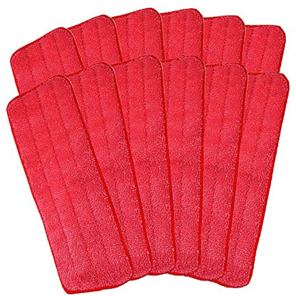 12Pack Microfiber Mop Pads, 18x 6 Inch Reusable and Washable Spray Mop Pads, Wet and Dry Household Mop Pad Replacement, Set of 12(Red) - color: Red