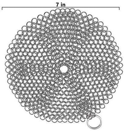 TOPULORS 316 Stainless Steel Cast Iron Skillet Cleaner Scraper Chain Link Chainmail Scrubber for Cast Iron Pans, Pre-Seasoned Pans, Griddle Pans, BBQ Grills, and More Pot Cookware-Round 7 in Diameter - size: Round - 7 inches diameter