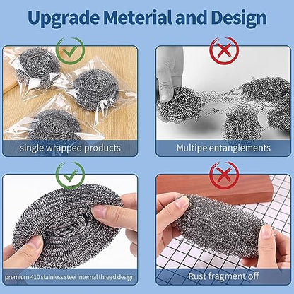 Stainless Steel Scrubber Scrubbing Scouring Pad Sponges Clean Pot Pan and Steel Wool for Kitchen Bathroom (10Pcs Metal Scrubber) - size: 10Pcs Metal Scrubber