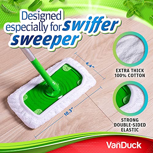 VanDuck Reusable 100% Cotton Mop Pads for Swiffer Sweeper (2-Pack) | Mop not included, reusable terry cloth mop covers, cotton replacement refills, machine washable wet mopping pads - color: Wet&dry (White), size: 2 Count (Pack of 1)