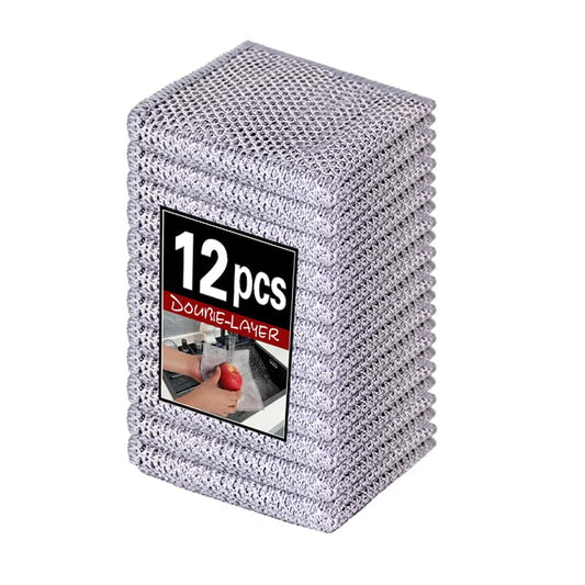 12pcs Scratch-Free Steel Dishcloths. Reusable, Quick-Dry, Odorless. Perfect for Dishes, Sinks, cookware. 7.87"x7.87". (12, Light Gray, Large) (12pcs[Double Layer Silver], 7.87×7.87inch) - color: 12pcs[double Layer Silver]