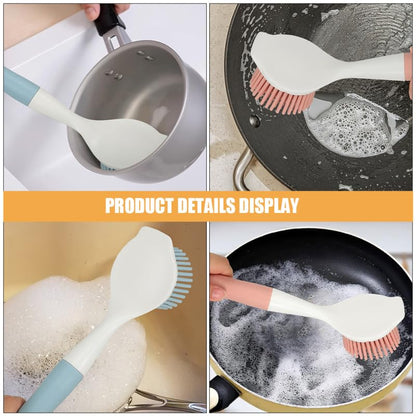 Didiseaon Silicone Pot Brush 2Pcs Set with Long Handle for Non-Stick Cookware Cleaning Grease and Grime Removal, Comfortable Grip for Home Kitchen Use