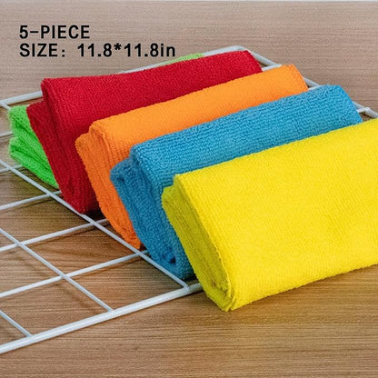 5 PCS Microfiber Cleaning Cloth - 12"x12" Absorbent Towels Weave Grime & Liquid for House,Kitchen,Window,Car