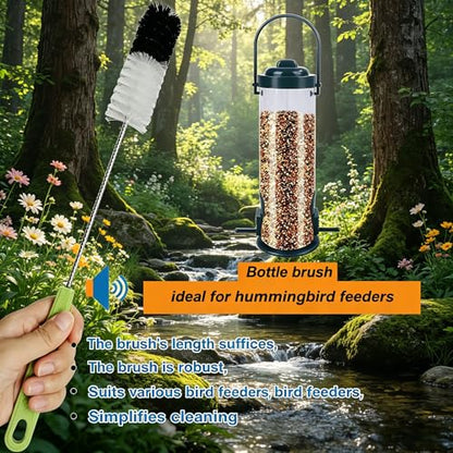 16" Long Handle Bottle Cleaning Brush - Narrow Neck Bottle Scrubber for Water Bottles, Flasks, Hummingbird Feeders, Wine Glasses, Meat Grinders & Pipes - Durable & Flexible - 2 Pack