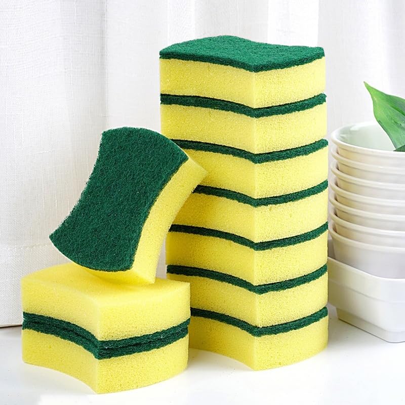 10Pcs Kitchen Cleaning Sponge, Heavy Duty Cleaning Dish Scrubber Sponge for Home Kitchen, Dual Sided Non-Scratch Sponges for Washing Dishes, Pots and Pans