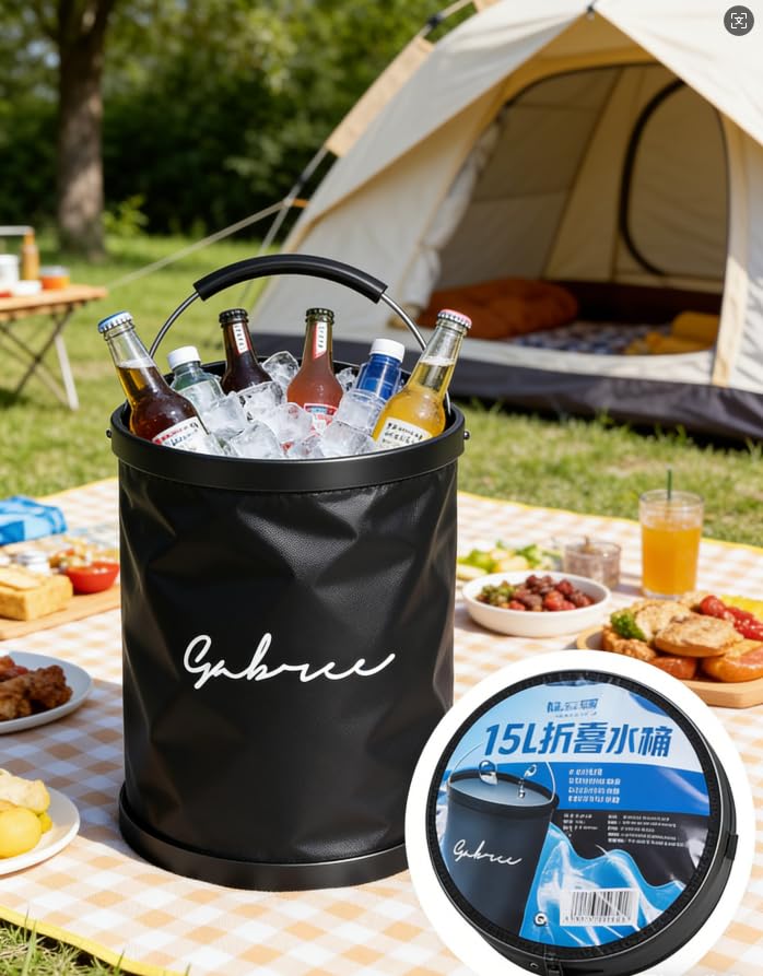 4 Gallon Collapsible Bucket with Handle,Waterproof- Car Wash Bucket Foldable Water Storage Container for Camping Fishing Beach Gardening, Portable Laundry Wash Basin for RV Cleaning Supplies
