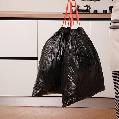 100 Count Black Drawstring Waste Bags - Thick Plastic Garbage Bags for Kitchen, Office, and Home