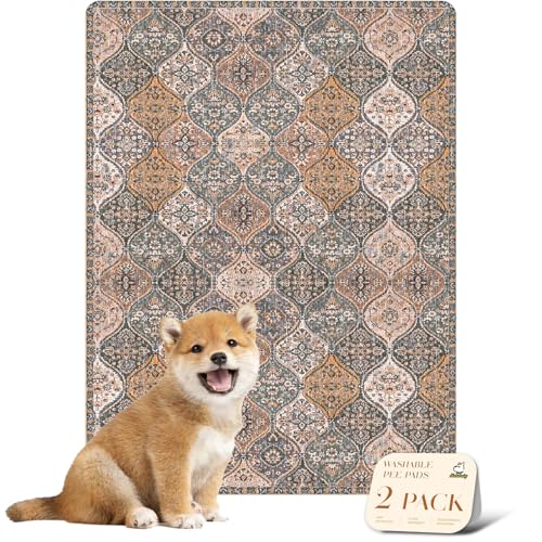nunubaby Washable Pee Pads for Dogs, Stylish, Non-Slip and Leak-Proof Pee Pads. Reusable Potty Pads for Dogs for Crates and Floors.(Brown/Multi, 18" x24" ) - color: Brown/Multi, size: 18x24 Inch (Pack of 2)