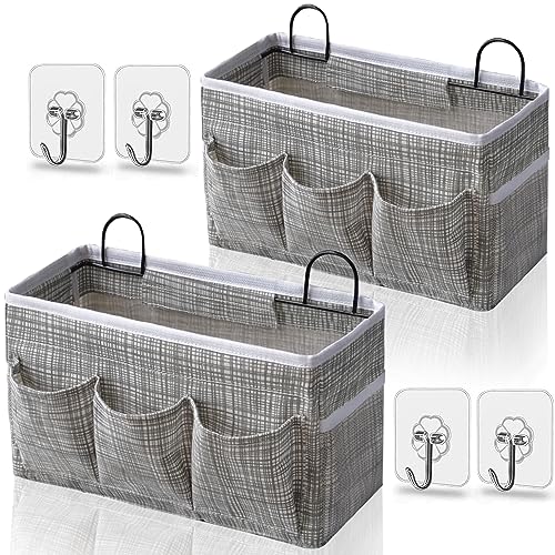 Kanrichu 2pcs 3-pockets Large Wall Hanging Organizer Bag, Linen Fabric Door Hanging Storage Baskets with Pockets, Waterproof Bin for Kitchen, Bedroom, Office, RV Camper (Stripe_2pcs) - color: Stripe_2pcs
