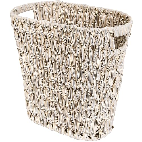 GRANNY SAYS Wicker Trash Can, Waterproof Bathroom Trash Can, Wicker Waste Basket for Bathroom, Decorative Boho Waste Basket for Bedroom, Office, 15 Liters/4 Gallons - color: Butter Milk, size: Rectangular - 13"L x 7½"W x 12¼"H