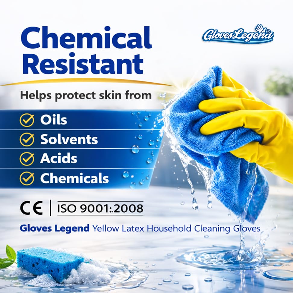 Yellow Household Kitchen Cleaning Dishwashing Reusable Gloves - Medium & Small - color: Yellow Latex -12 Pairs