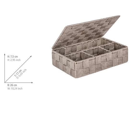 WENKO Organizer Adria small with lid in taupe, PP, 26 x 17 x 7.5 cm - color: Taupe