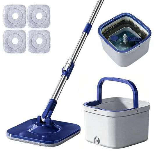 Microfiber Spin Mop Bucket Cleaning System with Wringer, 52''Long Handle & 4 Flat Mop Pads Replacement, Lazy Home Essentials for Wet Dust Hardwood Wood Wall Floor Household Cleaner Tools Set