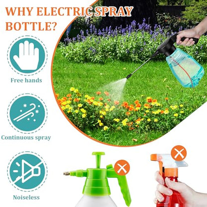 Electric Spray Bottle Plant Mister for Indoor Outdoor Plants, 0.5 Gallon Automatic Watering Can Rechargeable Battery Powered Sprayer with Adjustable Spout for Gardening, Cleaning(Green Style) - style: Green Style