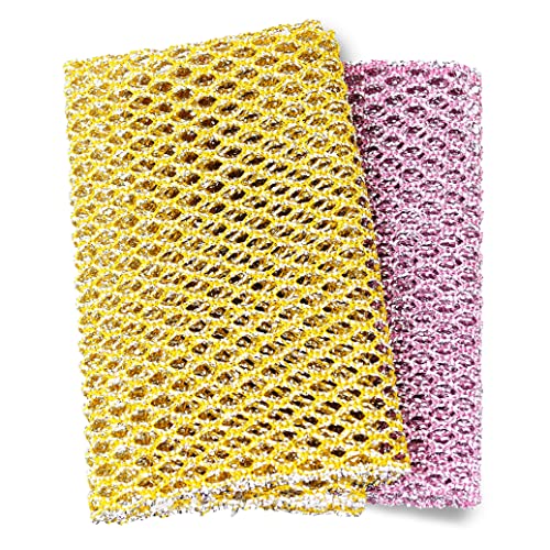 Heavy Duty Dish Scrubbers, Non-Scratch Scouring Pads - Odorless & Long Lasting Mesh Dish Cloth - Replace Sponges - Kitchen, Floor and Bathroom Usage - Made in Korea (2 Pcs) - color: 2pcs Scourer (1pk of 2)