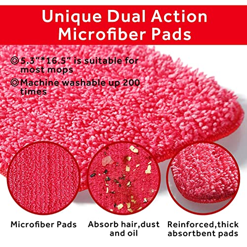 16.5" Microfiber Mop Pads Refills, 3 Pack Reusable Replacement Heads | reusable wet mop refills, machine washable for 14-16 inch spray mops, hardwood floors, dust cleaning & scrubbing - color: 16"red*3