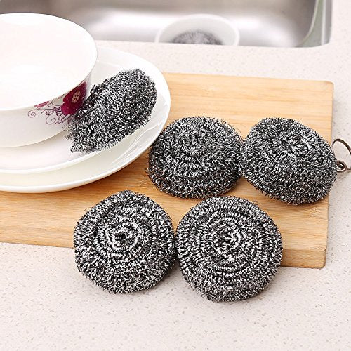 KTOJOY 6 Pack Stainless Steel Wool Scrubber, Scouring Pads | Stainless steel scrubbers for kitchen, bathroom, pots, pans, grill; heavy duty, reusable, removes stubborn stains