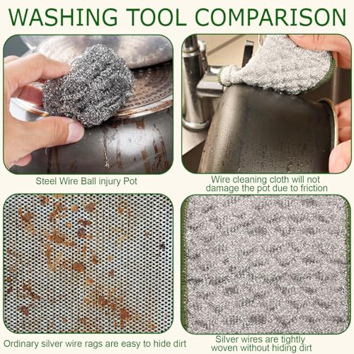 2026 New Multipurpose Wire Dishwashing Rags, Double Layer Metal Scrubbing Pads, Non-Scratch Reusable Cleaning Cloths for Kitchen, Pots, Pans, Sinks, Wet and Dry Use (20Pcs) - color: 20pcs