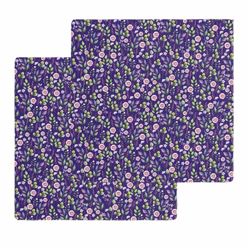 Purple Green Botanical Dish Towels Set, Waffle Weave Kitchen Towels 2 Pieces, Country Watercolor Flower Leaves Microfiber Hair Face Bath Tea Towel Absorbent Quick Drying Cleaning Dish Cloths, 12"x12" - color: Grass Green Light Pink Dark Purple, size: 2PCS