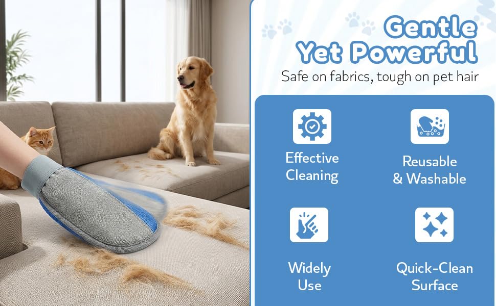 Pet Hair Removal Glove, Reusable Strong Grooming Fur Remover for Cats & Dogs, Flexible Electrostatic Pet Hair Remover| Removes Fur from Furniture, Clothes, Carpets, Car Seats (1 Pack, Blue/Grey)