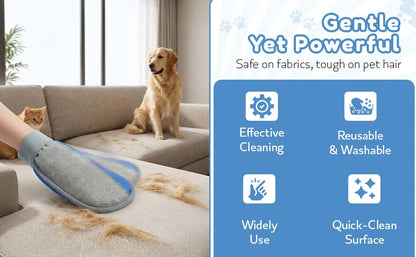 Pet Hair Removal Glove, Reusable Strong Grooming Fur Remover for Cats & Dogs, Flexible Electrostatic Pet Hair Remover| Removes Fur from Furniture, Clothes, Carpets, Car Seats (1 Pack, Blue/Grey)