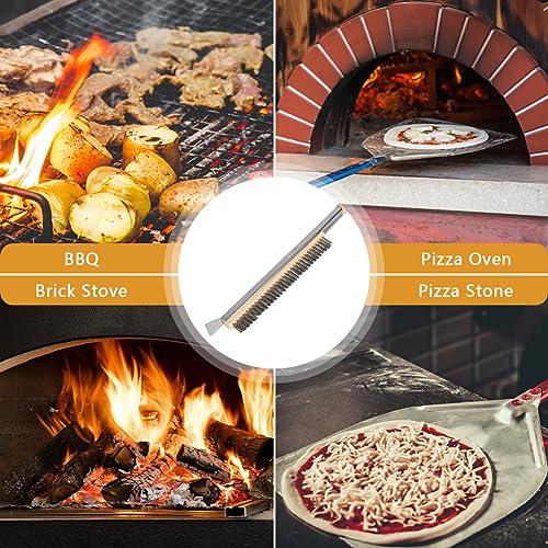 Aolso Pizza Oven Brush, 26" Brush and Stainless Steel Scraper for Pizza Stone, BBQ Grill Cleaning Brush Non Scratch Heat Proof Stainless Steel Bristles with Screwdriver for Pizza Oven Accessories - size: 26" Stainless Steel Bristles