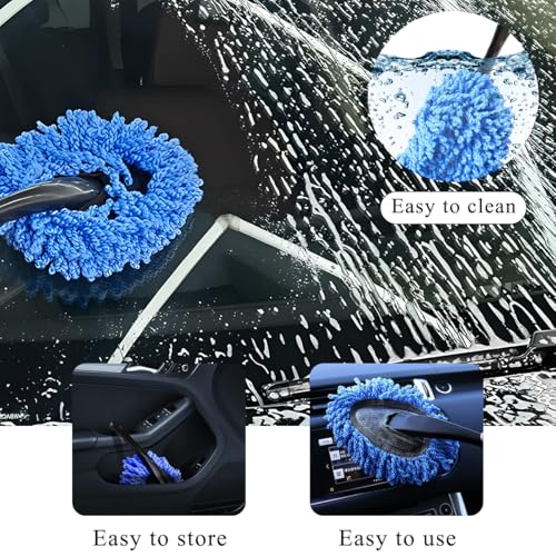 KVAEY 2 PCS Car Dash Duster Brush, Super Soft Microfiber Multi-Functional Car Cleaning Brush, Scratch Free Dash Dusting Tool with a Anti-Skid Handle for Vehicle Home Kitchen Cleaning (Blue) - color: Blue, 2 PCS