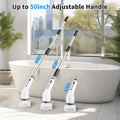 Electric Spin Scrubber Upgraded Cordless Shower Spin Scrubber Kit with 7 Replaceable Brush Heads 3 Adjustable Extension Handle Dual-Speed IPX7 Waterproof LED for Bathroom Kitchen Toilet Window Pool