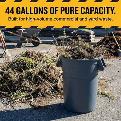 Kleen Commercial Brute Heavy-Duty Round Trash Can, 44-Gallon, Gray, Utility Garbage Container, Landscapers/Construction Sites/Restaurants/Offices/Warehouses Made in USA - size: 44 Gallon