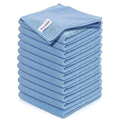 Microfiber Towel Cleaning Cloth – Pack of 12, Size 12.6” x 12.6”, Blue, Lint Free, Super Absorbent, Streak Free, Washable, Multipurpose Cleaning Rags for Kitchen, Glass, Car, Mirror