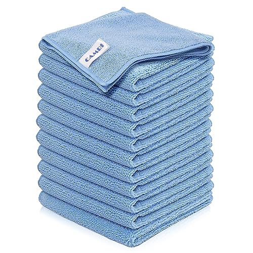 Microfiber Towel Cleaning Cloth – Pack of 12, Size 12.6” x 12.6”, Blue, Lint Free, Super Absorbent, Streak Free, Washable, Multipurpose Cleaning Rags for Kitchen, Glass, Car, Mirror