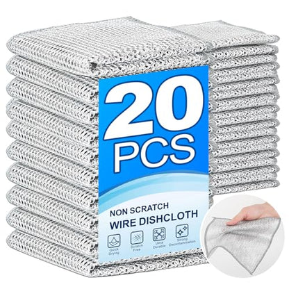20 PCS Multipurpose Non Scratch Wire Dishcloth,Reusable Kitchen Cleaning Cloths,Multipurpose Wire Dishwashing Rag for Wet and Dry Dish