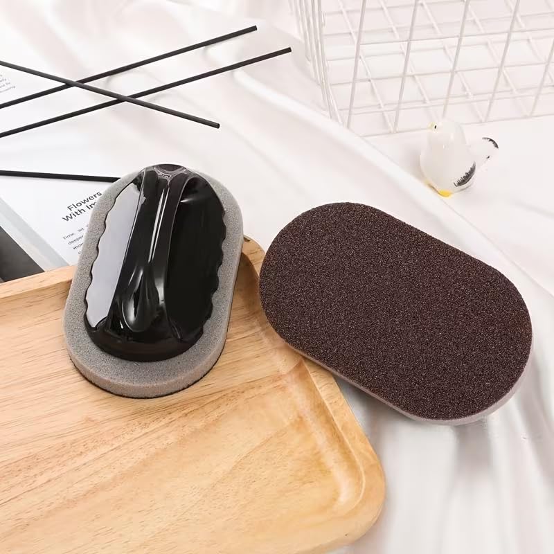 Diamond Sandpaper Magic Sponge Scrubber - Heavy Duty Cleaning Brush with Non-Electric Plastic Handle, for Pots, Pans, Grinders, Knives, Descaling & Decontamination, Commercial Kitchen Supplies,（Brown）