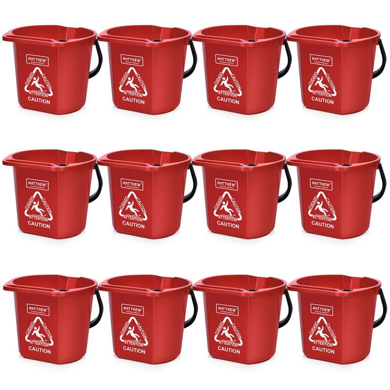Matthew Cleaning 4.2 Gallon Mop Bucket, Heavy Duty Plastic Cleaning Bucket with Built-in Pour Spout, Mop Holder and Comfort Grip Handle, House and Commercial Cleaning Supplies, Case Pack 12 Pcs Red - color: Red, size: Case Pack - 12 Pcs