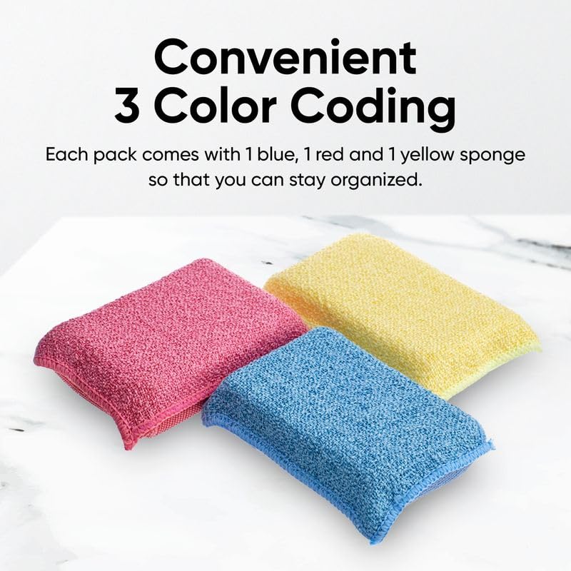 Miracle Microfiber scrubbing Sponges Non-Scratch Sponge Scrubber Heavy Duty Multi-Purpose Cleaning of Dishes, Kitchen, Baths, and Countertops, Machine Washable, 3 Pack, by Superio