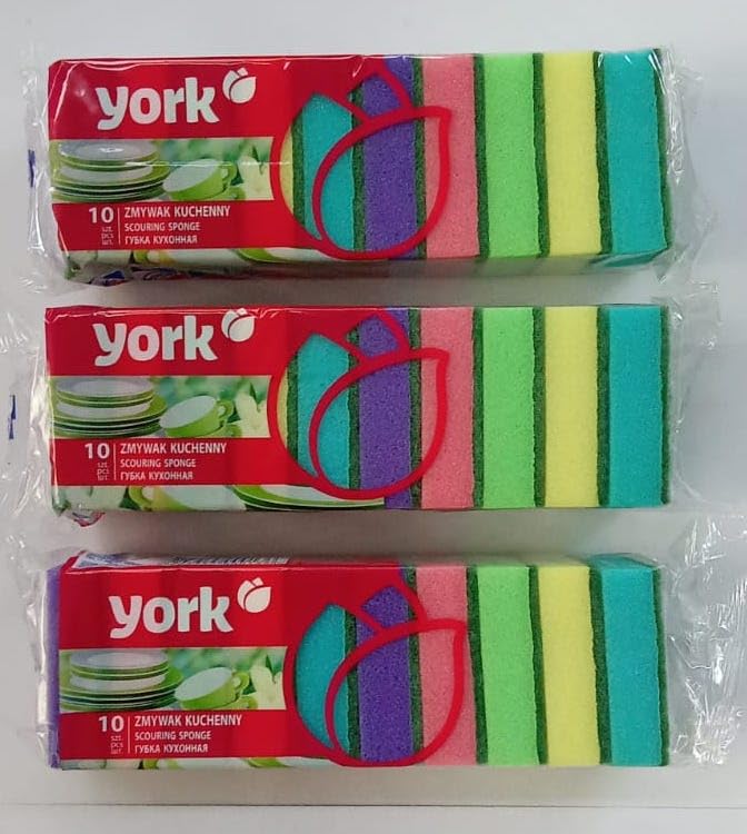 York Non-Abrasive Cleaning Scouring Heavy-Duty Sponge for Kitchen Scratch Proof Kitchen Utensil Scrubber Pads for Pans, Dishes, Non-Stick Cookware Scrubbers, Size 9X6X3 Cm 10 Pcs Multicolour