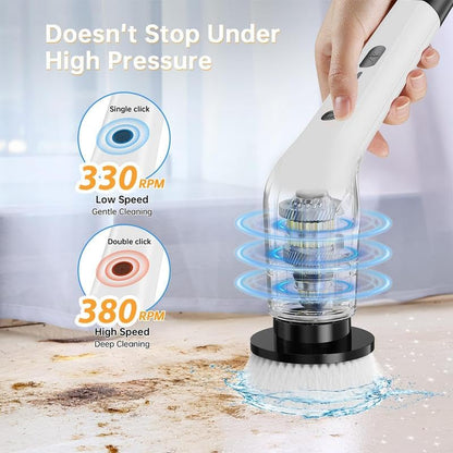Electric Spin Scrubber Upgraded Cordless Shower Spin Scrubber Kit with 7 Replaceable Brush Heads 3 Adjustable Extension Handle Dual-Speed IPX7 Waterproof LED for Bathroom Kitchen Toilet Window Pool