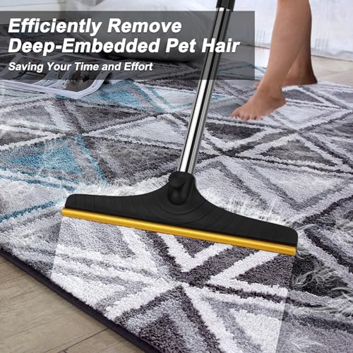B-Land Carpet Rake for Pet Hair Removal, Reusable Pet Hair Remover with 60” Adjustable Long Handle, Carpet Scraper Broom Dog Cat Hair Remover Tool Fur Sweeper for Rugs, Mats - color: Black