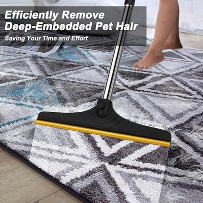 B-Land Carpet Rake for Pet Hair Removal, Reusable Pet Hair Remover with 60” Adjustable Long Handle, Carpet Scraper Broom Dog Cat Hair Remover Tool Fur Sweeper for Rugs, Mats - color: Black