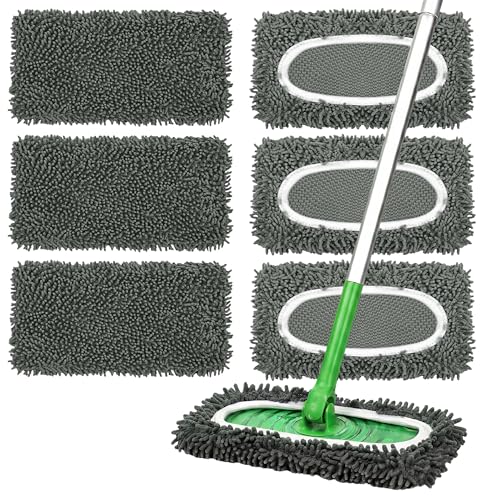 6Pcs Reusable Microfiber Mop Pads Compatible with Sweeper Mop, Washable Wet Mopping Pads & Dry Sweeping Cloths Refills for Hardwood/ Multi-Surface Floor Cleaning (6Pcs Dark Grey) - color: Dark Grey, size: 6Pcs