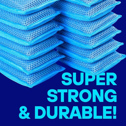 SCRUBIT Reusable Sponges for Dishes - 12 Pack Microfiber Sponges Kitchen Dish Scrubber, Machine Washable & Non-Scratch Scrubbers (Blue) - color: Blue