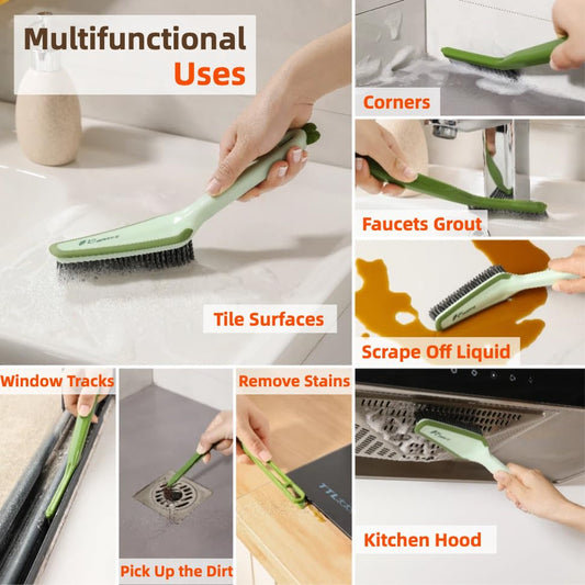 3-in-1 Detachable Crevice Cleaning Brush for Sinks, Faucets & Tile Grout, Multifunctional Narrow Gap Cleaner for Kitchen & Bathroom Dead Corners, Modern Aesthetic Detail Scrub Tool (2PCS) - color: Green and Orange