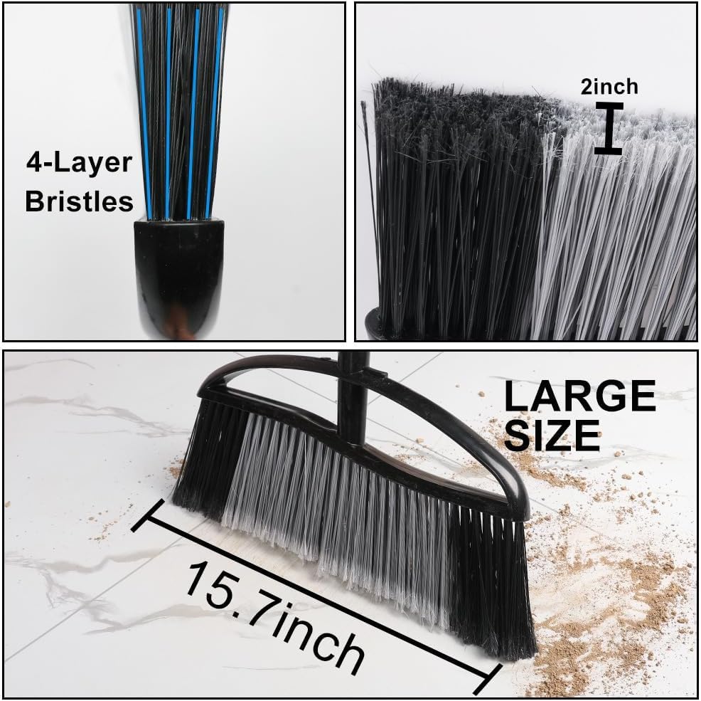 Outdoor Heavy Duty Broom, 15.7'' Wide with Long Handle, Angle Broom with Stiff Bristles for Sweeping Patio, Garden, Garage, Yard - color: Red and Black
