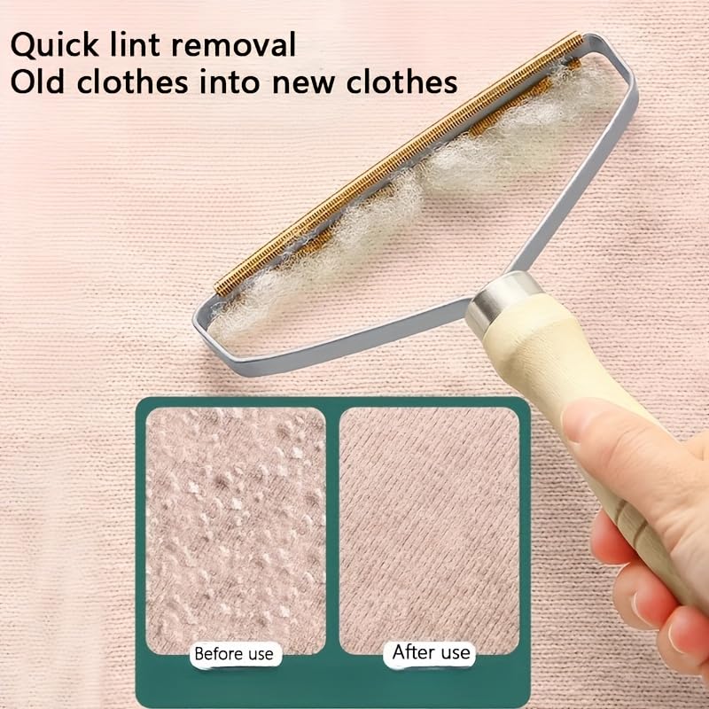 1pc Portable Manual Lint Remover - Double-Sided Fabric Shaver for Pet Hair, Clothes, Sofa & Carpet Cleaning (Brown) - color: Brown