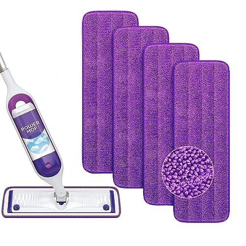 Reusable Power Mop Refills Pads Compatible with Swiffer PowerMop Mop - Microfiber Power Mop Pads Refill for 13 ''-15 '' Spray Mop- Washable Pads for Multi-Surface Floor Cleaning, 4 Pack - color: 4 Pack (Purple)
