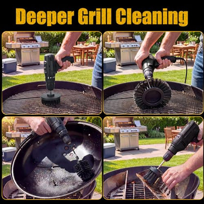 BBQ Grill Brush with Cleaning Spray, Cordless Drill Spin Brush Cleaning Kit - Nylon Safe Bristle & Wire Free, Safe for Stainless Steel, Porcelain, Charcoal Smoker Grill (Drill Not Included)